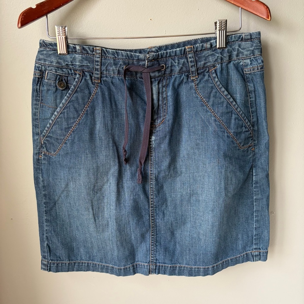 Eddie Bauer Short‎ Denim Jean Skirt With Tie Pockets Womens Size 6 Petite